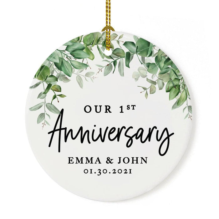 Custom Our 1st Wedding Anniversary 20XX Christmas Ornaments Round Porcelain-Set of 1-Andaz Press-Modern Black and White-
