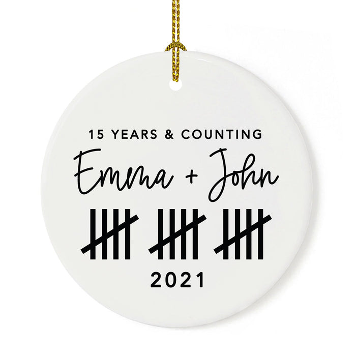 Custom Our 1st Wedding Anniversary 20XX Christmas Ornaments Round Porcelain-Set of 1-Andaz Press-15 Years & Counting-