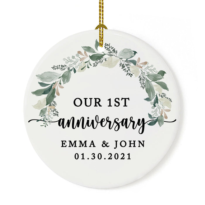 Custom Our 1st Wedding Anniversary 20XX Christmas Ornaments Round Porcelain-Set of 1-Andaz Press-Modern Black and White-