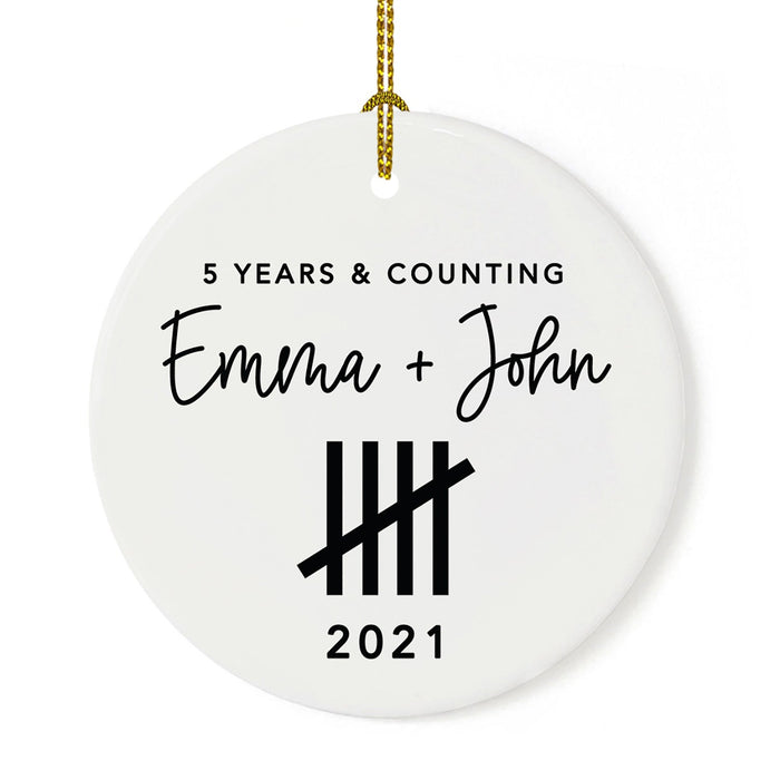 Custom Our 1st Wedding Anniversary 20XX Christmas Ornaments Round Porcelain-Set of 1-Andaz Press-Modern Black and White-