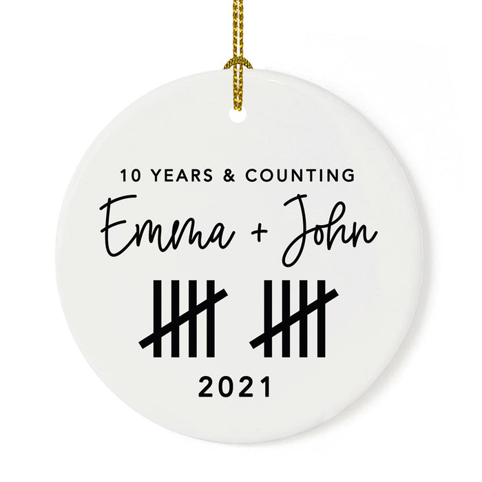 Custom Our 1st Wedding Anniversary 20XX Christmas Ornaments Round Porcelain-Set of 1-Andaz Press-Modern Black and White-