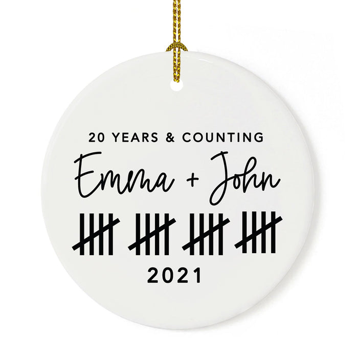 Custom Our 1st Wedding Anniversary 20XX Christmas Ornaments Round Porcelain-Set of 1-Andaz Press-20 Years & Counting-