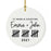 Custom Our 1st Wedding Anniversary 20XX Christmas Ornaments Round Porcelain-Set of 1-Andaz Press-Modern Black and White-