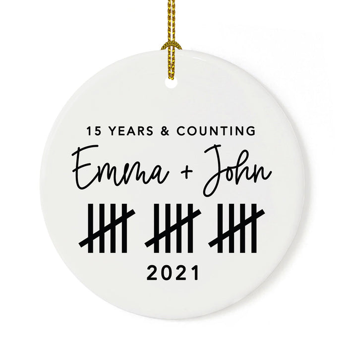 Custom Our 1st Wedding Anniversary 20XX Christmas Ornaments Round Porcelain-Set of 1-Andaz Press-Modern Black and White-