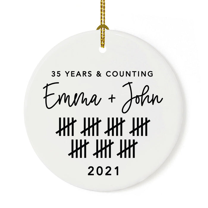 Custom Our 1st Wedding Anniversary 20XX Christmas Ornaments Round Porcelain-Set of 1-Andaz Press-Modern Black and White-