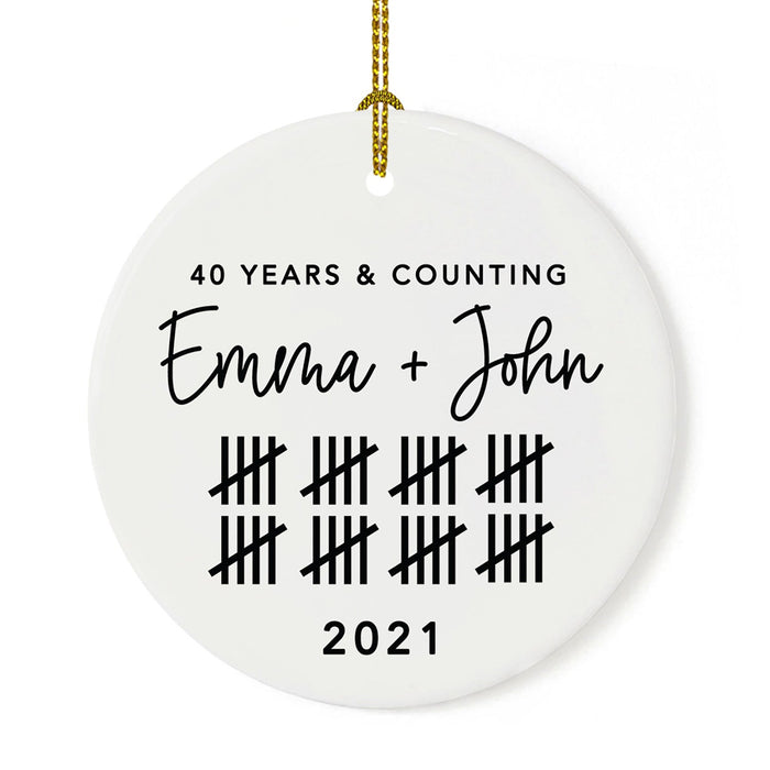 Custom Our 1st Wedding Anniversary 20XX Christmas Ornaments Round Porcelain-Set of 1-Andaz Press-Modern Black and White-