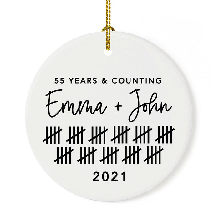 Custom Our 1st Wedding Anniversary 20XX Christmas Ornaments Round Porcelain-Set of 1-Andaz Press-Modern Black and White-