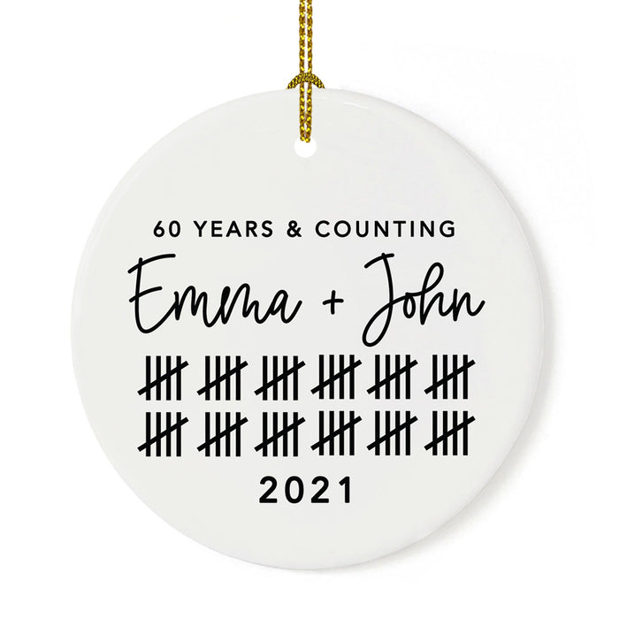 Custom Our 1st Wedding Anniversary 20XX Christmas Ornaments Round Porcelain-Set of 1-Andaz Press-Modern Black and White-