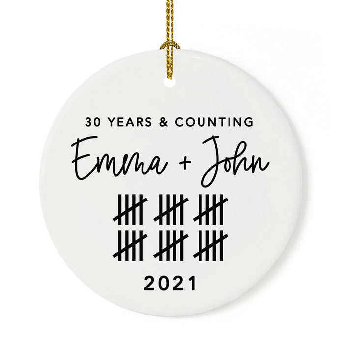 Custom Our 1st Wedding Anniversary 20XX Christmas Ornaments Round Porcelain-Set of 1-Andaz Press-30 Years & Counting-