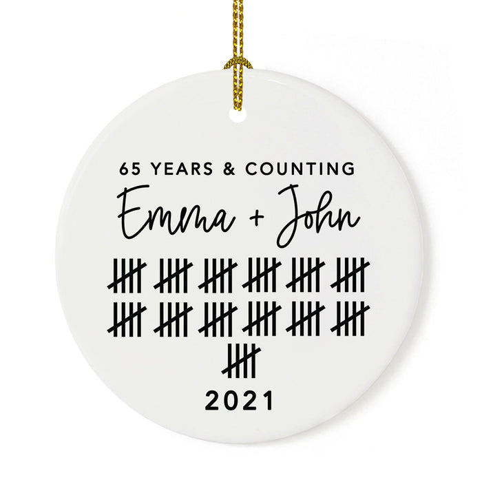 Custom Our 1st Wedding Anniversary 20XX Christmas Ornaments Round Porcelain-Set of 1-Andaz Press-Modern Black and White-