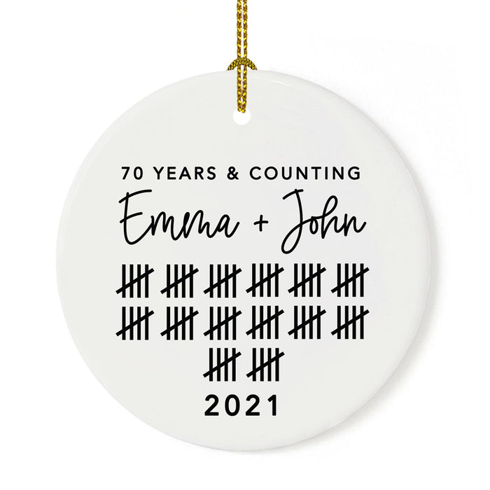 Custom Our 1st Wedding Anniversary 20XX Christmas Ornaments Round Porcelain-Set of 1-Andaz Press-Modern Black and White-