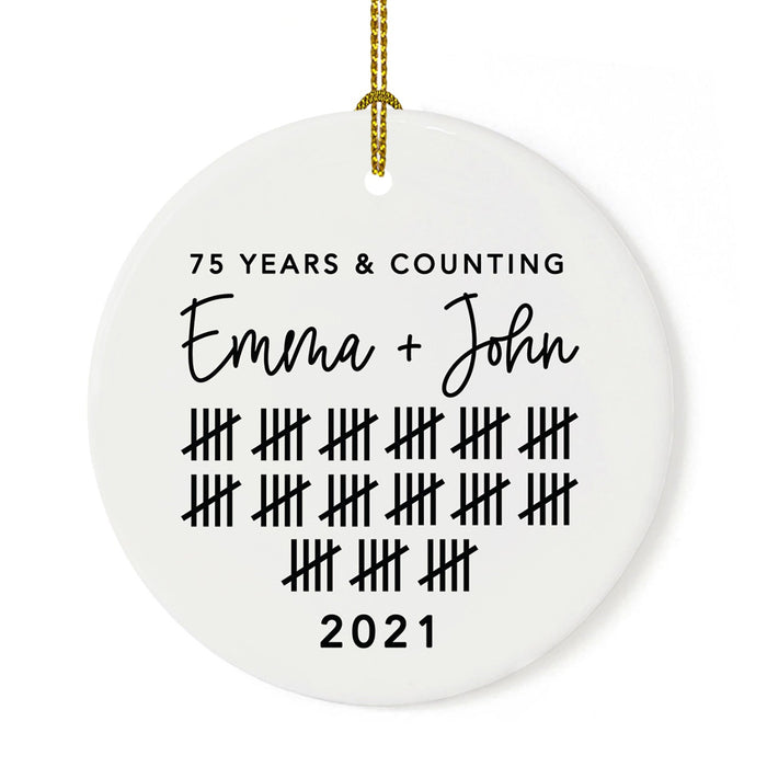 Custom Our 1st Wedding Anniversary 20XX Christmas Ornaments Round Porcelain-Set of 1-Andaz Press-Modern Black and White-