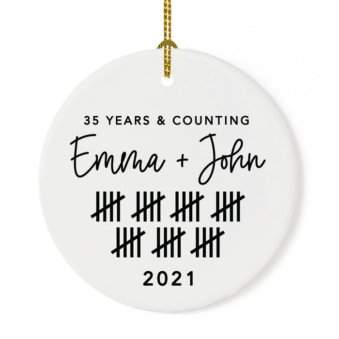 Custom Our 1st Wedding Anniversary 20XX Christmas Ornaments Round Porcelain-Set of 1-Andaz Press-35 Years & Counting-