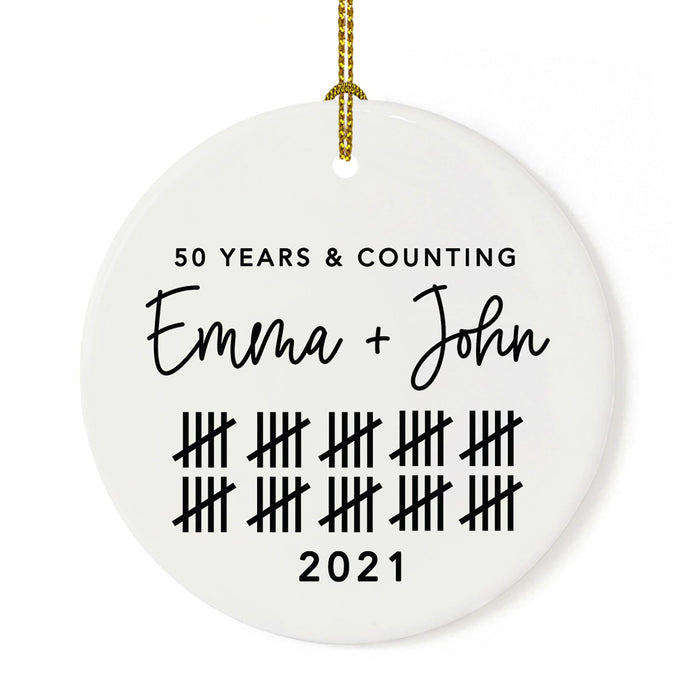 Custom Our 1st Wedding Anniversary 20XX Christmas Ornaments Round Porcelain-Set of 1-Andaz Press-50 Years & Counting-