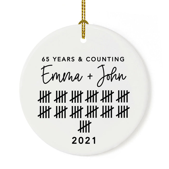 Custom Our 1st Wedding Anniversary 20XX Christmas Ornaments Round Porcelain-Set of 1-Andaz Press-65 Years & Counting-