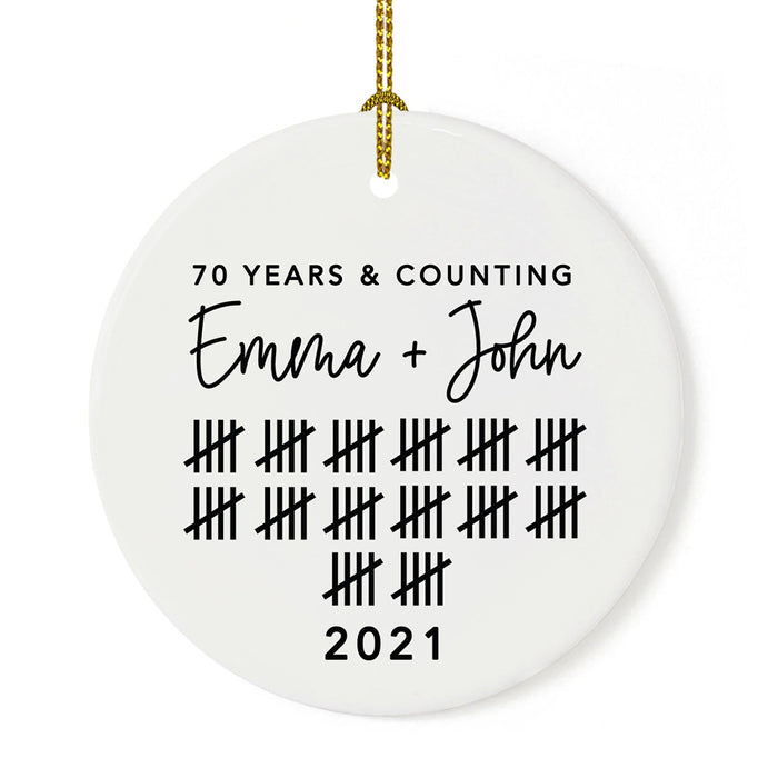 Custom Our 1st Wedding Anniversary 20XX Christmas Ornaments Round Porcelain-Set of 1-Andaz Press-70 Years & Counting-