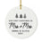 Custom Our First Christmas As Mrs. & Mrs. 20XX Christmas Ornament Round Porcelain Lesbian Married Newlyweds-Set of 1-Andaz Press-Modern Black and White-