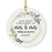 Custom Our First Christmas As Mrs. & Mrs. 20XX Christmas Ornament Round Porcelain Lesbian Married Newlyweds-Set of 1-Andaz Press-Geometric Greenery-