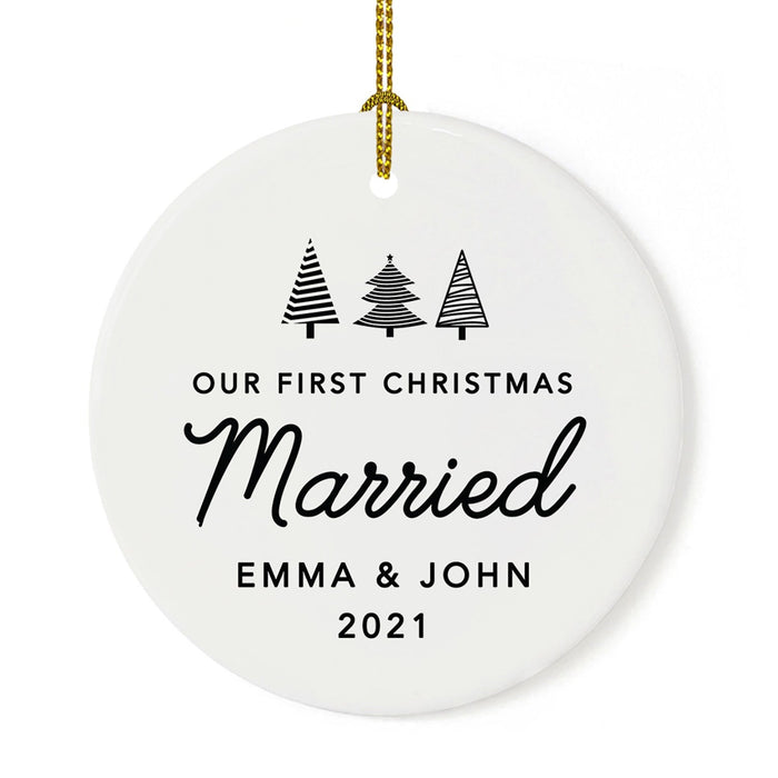 Custom Our First Christmas Married 202X Christmas Ornaments 2.8" Round Porcelain Ceramic 1st Year Married-Set of 1-Andaz Press-Christmas Trees-