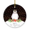 Custom Penguin New Baby Ceramic Christmas Ornament, Watercolor and Rustic Wood Design-Set of 1-Andaz Press-Girl Baby's 1st Christmas-