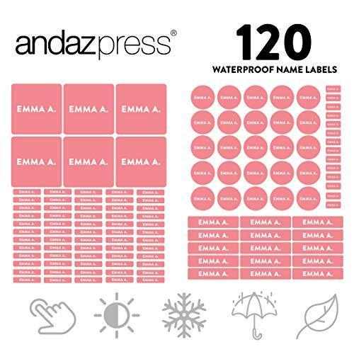 Custom Personalized Waterproof School Name Labels-Set of 120-Andaz Press-Coral-