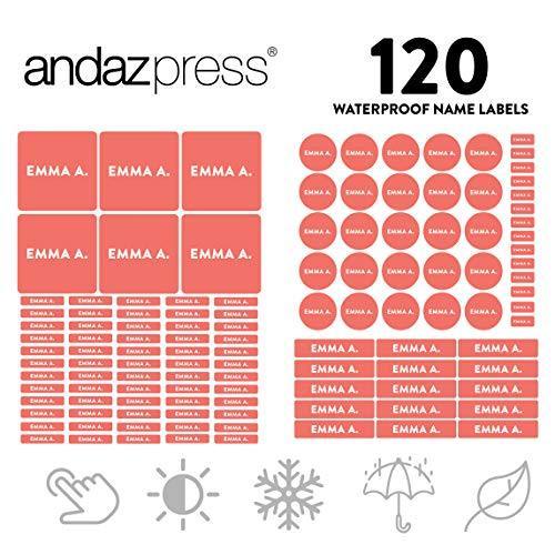 Custom Personalized Waterproof School Name Labels-Set of 120-Andaz Press-Deep Coral-