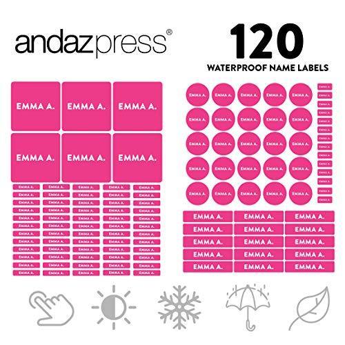 Custom Personalized Waterproof School Name Labels-Set of 120-Andaz Press-Fuchsia-
