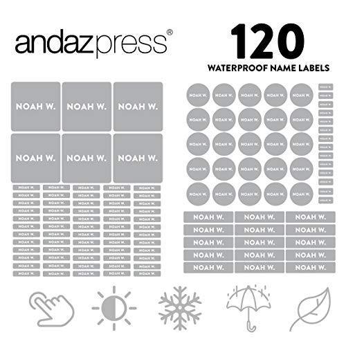 Custom Personalized Waterproof School Name Labels-Set of 120-Andaz Press-Gray-