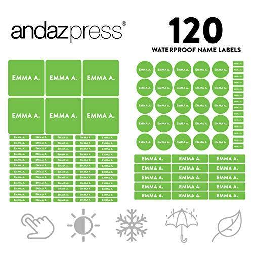 Custom Personalized Waterproof School Name Labels-Set of 120-Andaz Press-Kiwi Green-