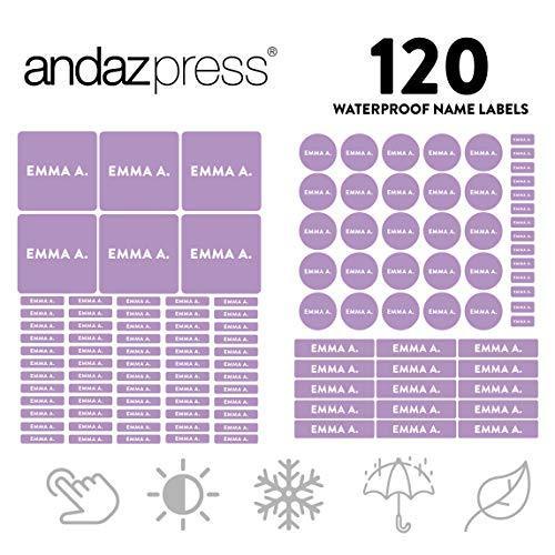 Custom Personalized Waterproof School Name Labels-Set of 120-Andaz Press-Lavender-
