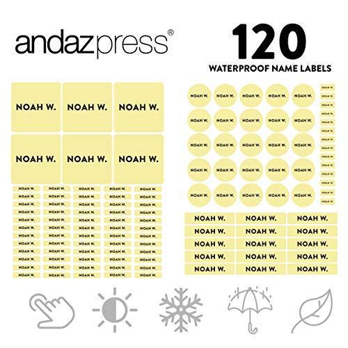 Custom Personalized Waterproof School Name Labels-Set of 120-Andaz Press-Light Yellow-