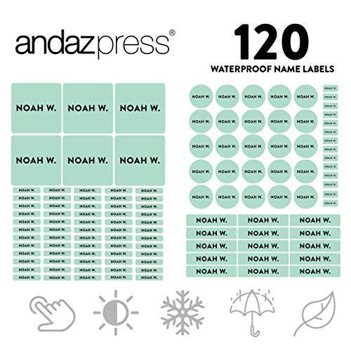 Custom Personalized Waterproof School Name Labels-Set of 120-Andaz Press-Mint Green-