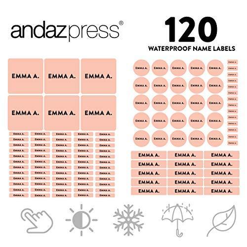 Custom Personalized Waterproof School Name Labels-Set of 120-Andaz Press-Peach Champagne-