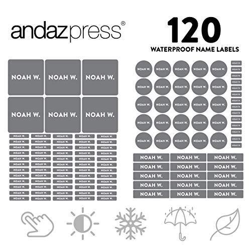Custom Personalized Waterproof School Name Labels-Set of 120-Andaz Press-Platinum Gray-