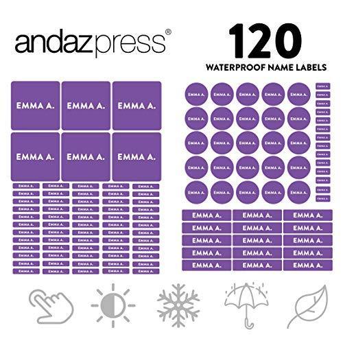 Custom Personalized Waterproof School Name Labels-Set of 120-Andaz Press-Plum Purple-