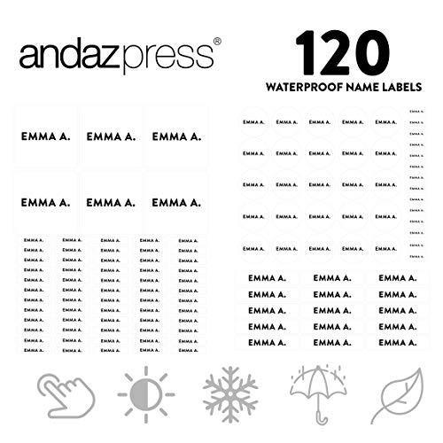 Custom Personalized Waterproof School Name Labels-Set of 120-Andaz Press-White-