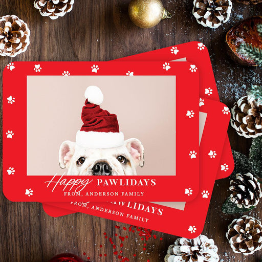 Custom Pet Holiday Christmas Cards with Envelopes, Holiday Photo Greeting Cards-Set of 24-Andaz Press-Happy Pawlidays-