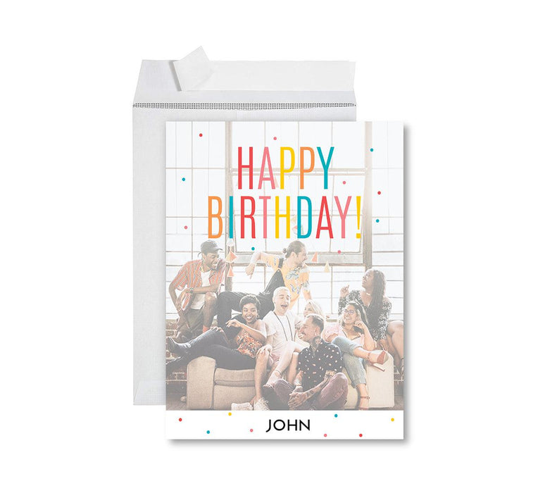 Custom Photo Birthday Jumbo Card with Envelope, Greeting Cards for Birthday Gifts, Set of 1-Set of 1-Andaz Press-Happy Birthday Frosted White-