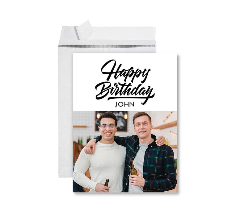 Custom Photo Birthday Jumbo Card with Envelope, Greeting Cards for Birthday Gifts, Set of 1-Set of 1-Andaz Press-Happy Birthday Frosted White-
