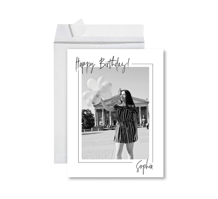 Custom Photo Birthday Jumbo Card with Envelope, Greeting Cards for Birthday Gifts, Set of 1-Set of 1-Andaz Press-Happy Birthday Frosted White-