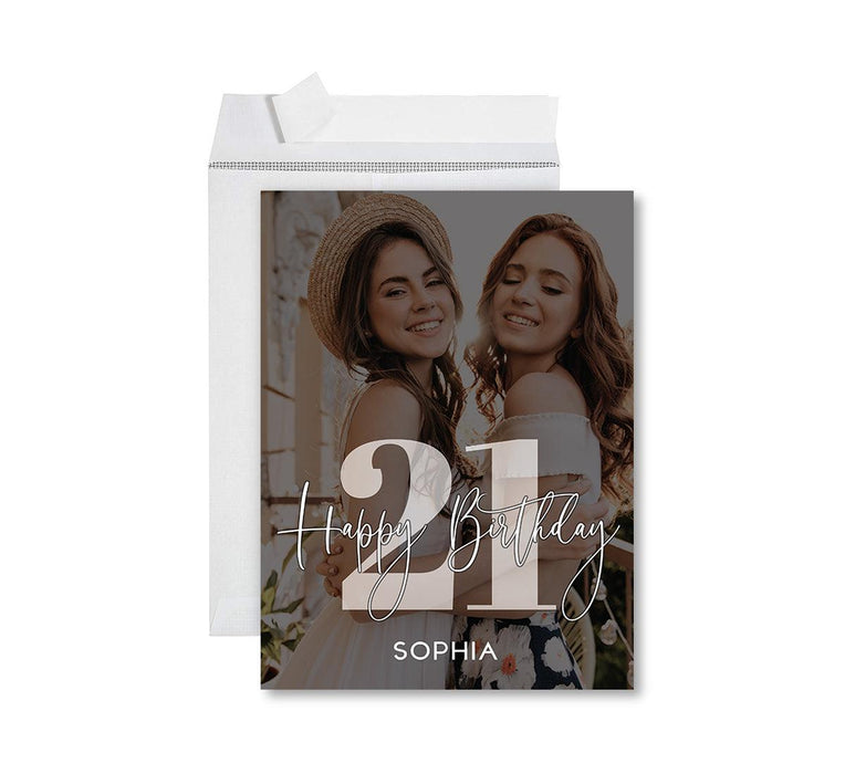 Custom Photo Birthday Jumbo Card with Envelope, Greeting Cards for Birthday Gifts, Set of 1-Set of 1-Andaz Press-Happy Birthday Frosted White-