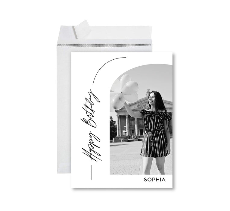 Custom Photo Birthday Jumbo Card with Envelope, Greeting Cards for Birthday Gifts, Set of 1-Set of 1-Andaz Press-Happy Birthday Frosted White-