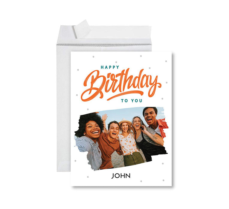 Custom Photo Birthday Jumbo Card with Envelope, Greeting Cards for Birthday Gifts, Set of 1-Set of 1-Andaz Press-Happy Birthday Frosted White-