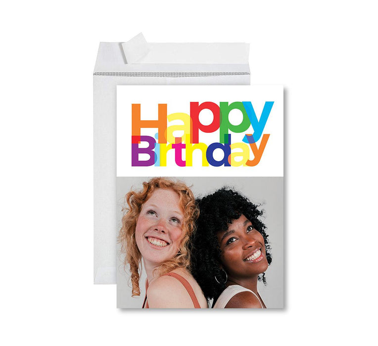 Custom Photo Birthday Jumbo Card with Envelope, Greeting Cards for Birthday Gifts, Set of 1-Set of 1-Andaz Press-Happy Birthday Frosted White-