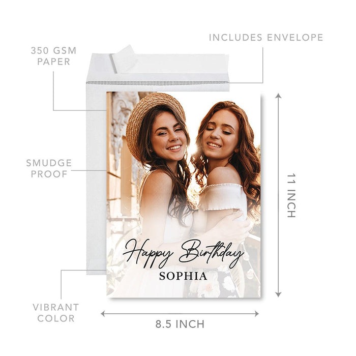 Custom Photo Birthday Jumbo Card with Envelope, Greeting Cards for Birthday Gifts, Set of 1-Set of 1-Andaz Press-Happy Birthday Frosted White-