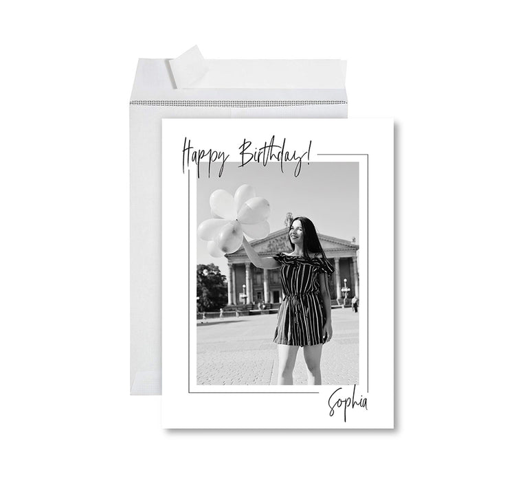 Custom Photo Birthday Jumbo Card with Envelope, Greeting Cards for Birthday Gifts, Set of 1-Set of 1-Andaz Press-Minimal Happy Birthday-