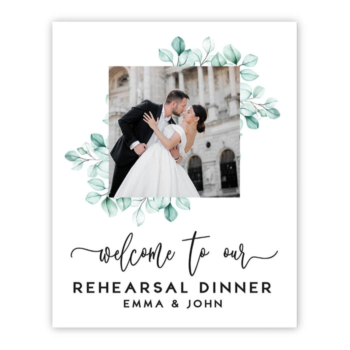 Custom Photo Canvas Wedding Rehearsal Dinner Welcome Sign, Set of 1-Set of 1-Andaz Press-Watercolor Greenery-