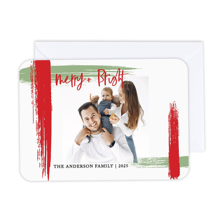 Custom Photo Christmas Cards with Envelopes, Holiday Photo Greeting Cards-Set of 24-Andaz Press-Abstract Merry & Bright-