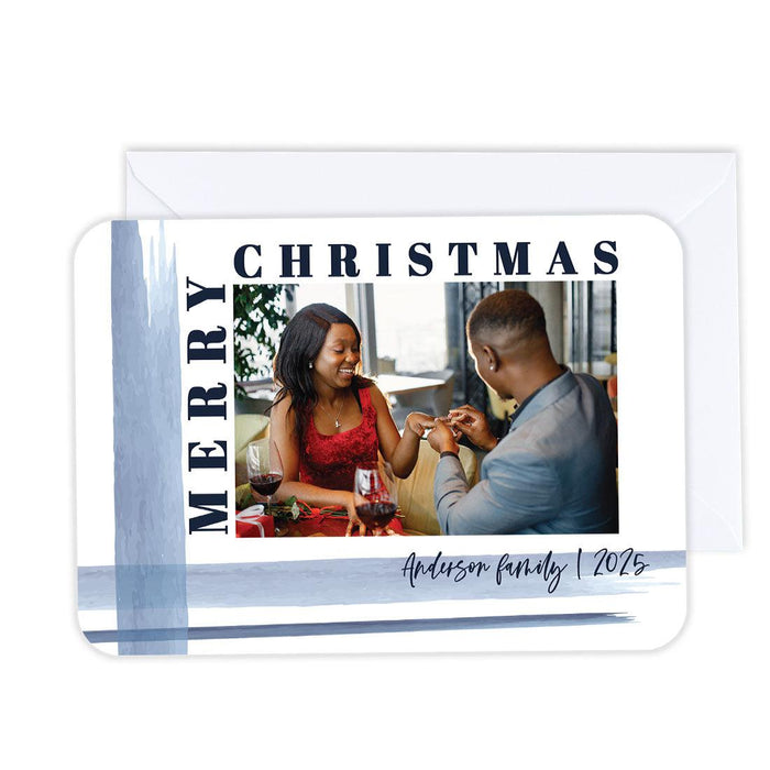 Custom Photo Christmas Cards with Envelopes, Holiday Photo Greeting Cards-Set of 24-Andaz Press-Brushed Merry Christmas-