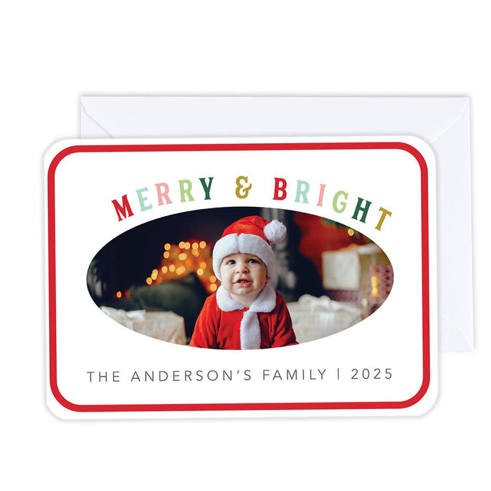 Custom Photo Christmas Cards with Envelopes, Holiday Photo Greeting Cards-Set of 24-Andaz Press-Colorful Merry & Bright-